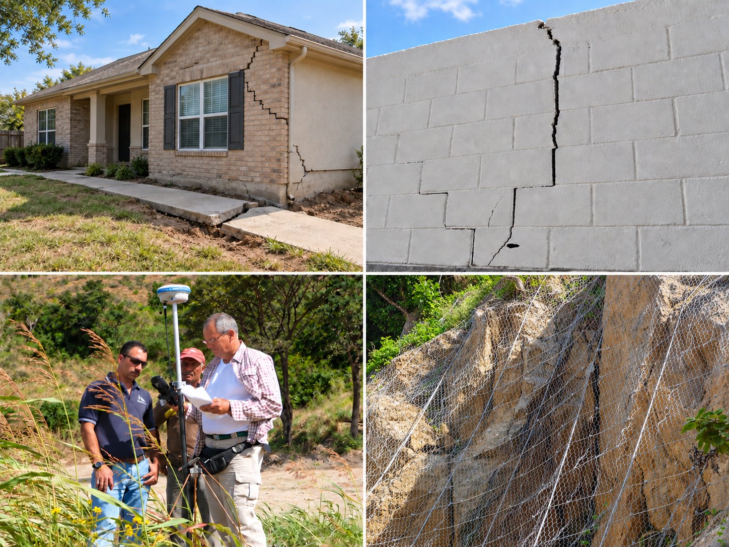 Building on layered soil with a wall crack caused by ground movement